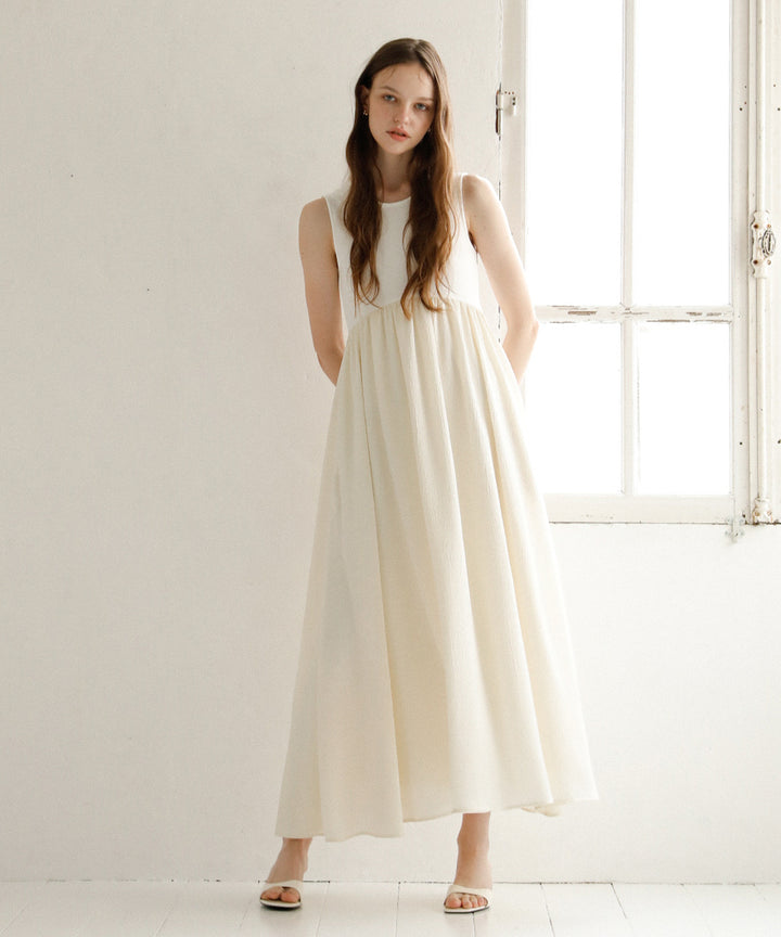 Bumpy Satin Cut Mix Dress