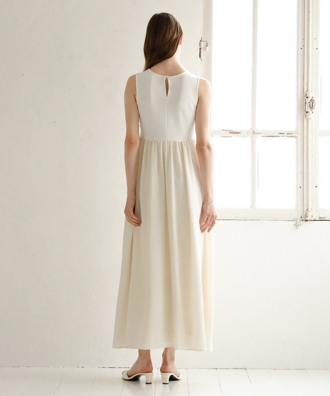 Bumpy Satin Cut Mix Dress