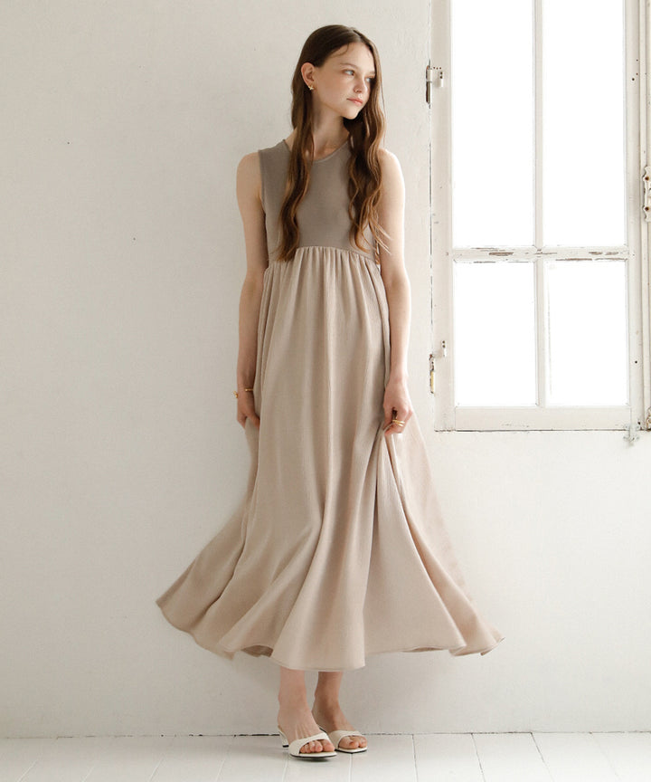Bumpy Satin Cut Mix Dress