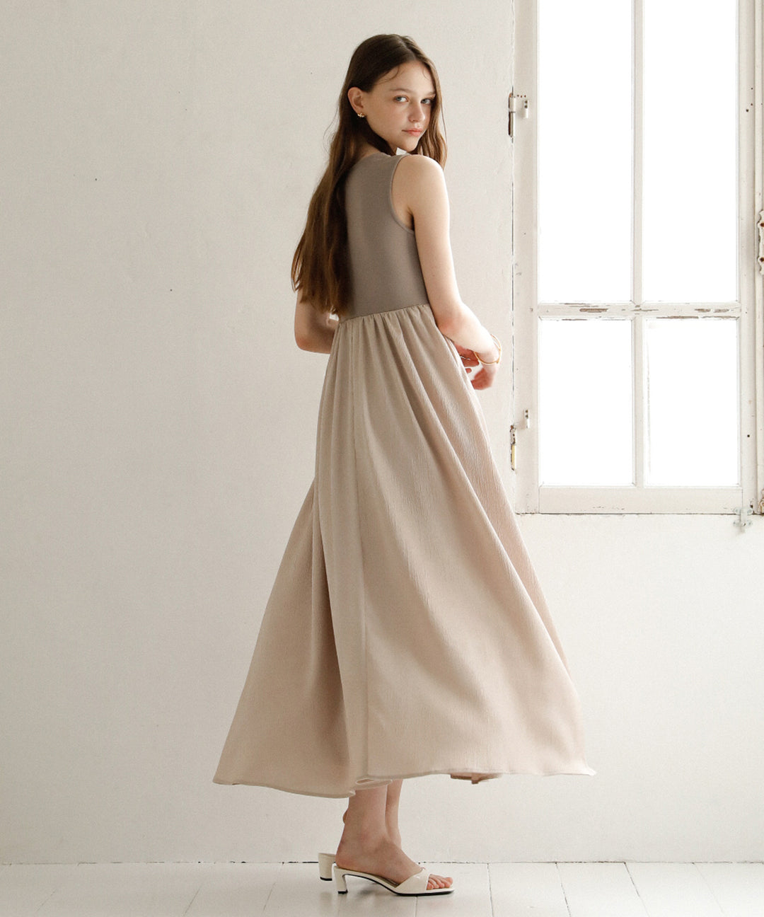 Bumpy Satin Cut Mix Dress