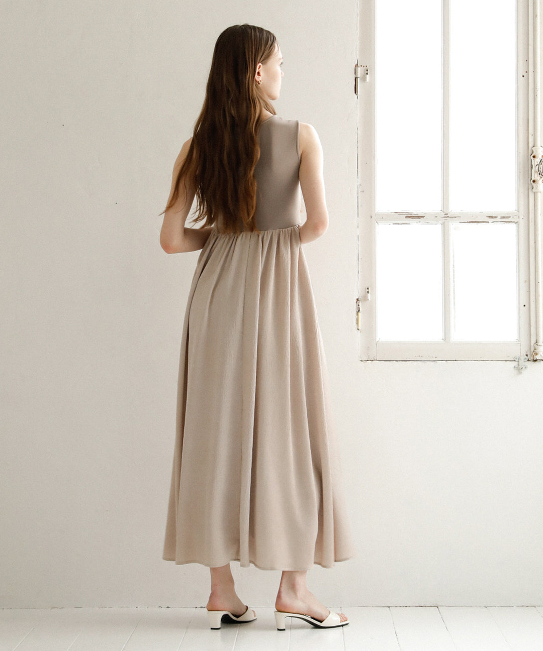 Bumpy Satin Cut Mix Dress
