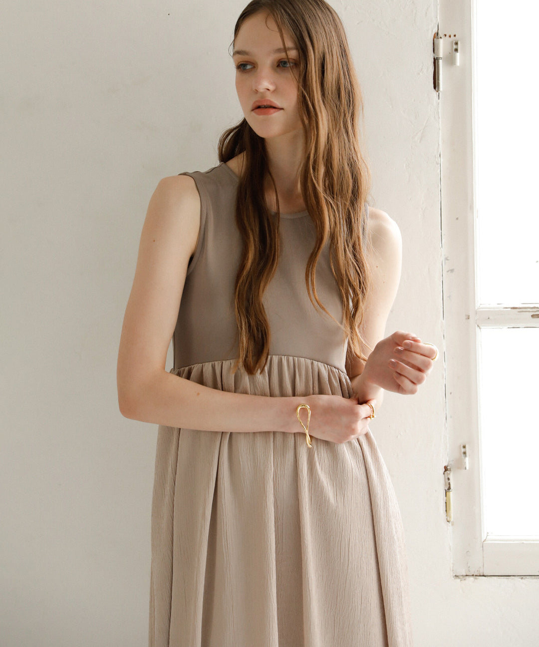 Bumpy Satin Cut Mix Dress