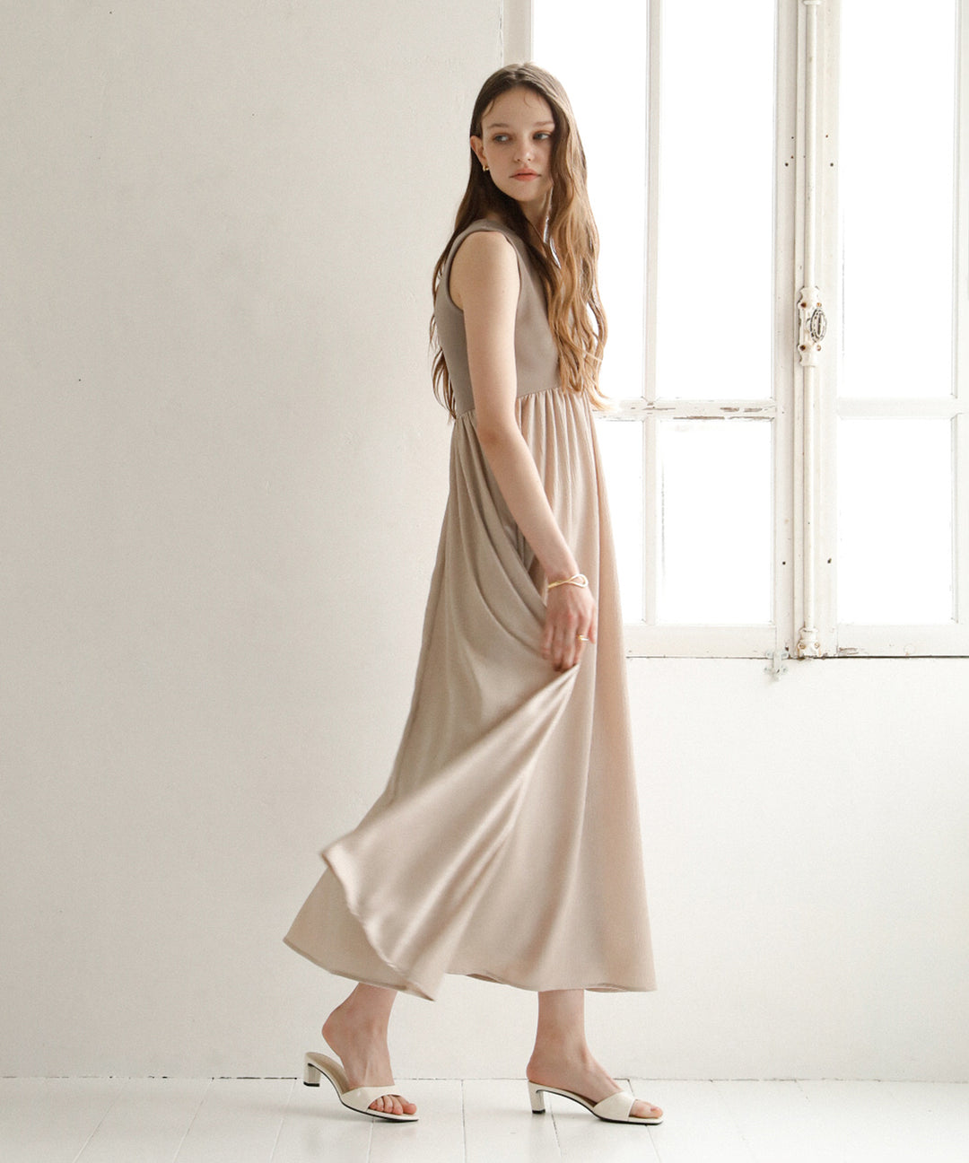 Bumpy Satin Cut Mix Dress