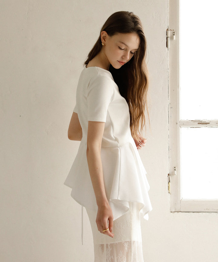 Peplum Henry Half Sleeve Tops