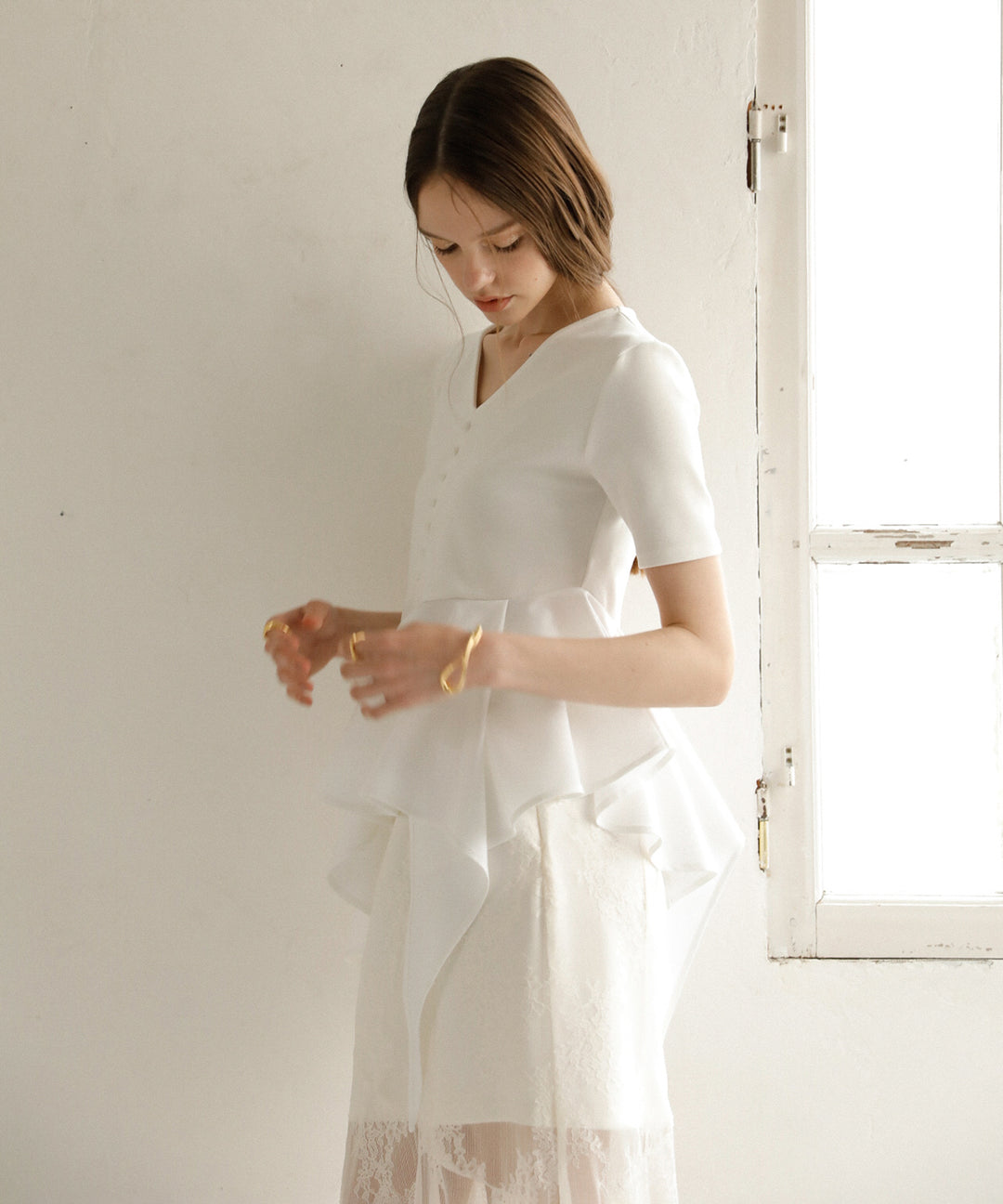 Peplum Henry Half Sleeve Tops