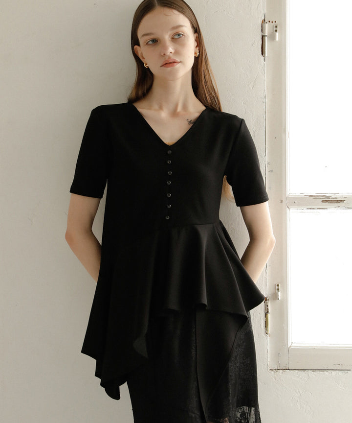 Peplum Henry Half Sleeve Tops