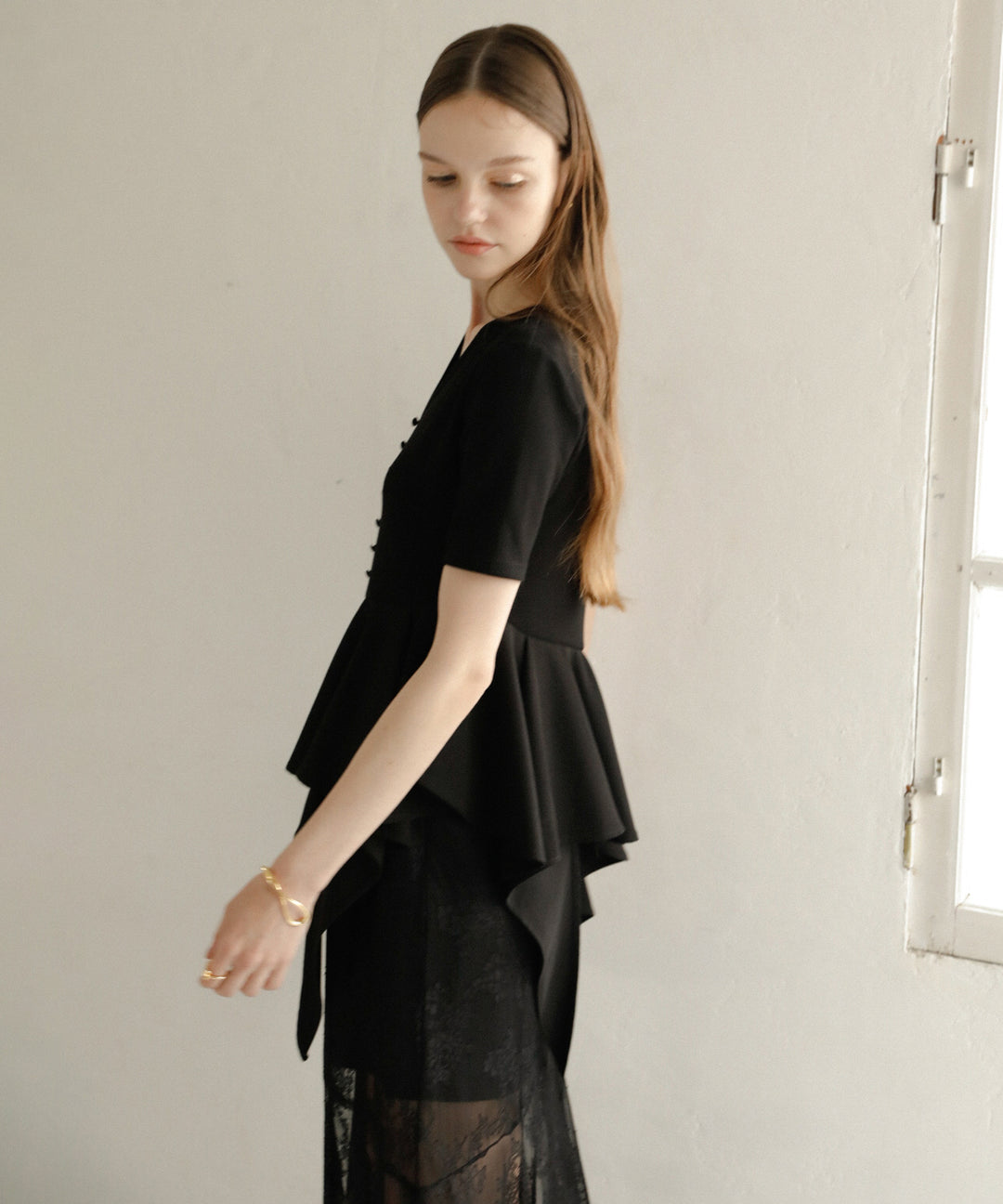 Peplum Henry Half Sleeve Tops