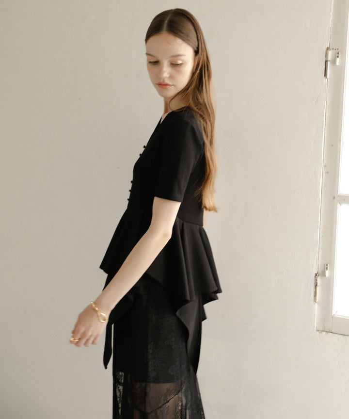 Peplum Henry Half Sleeve Tops