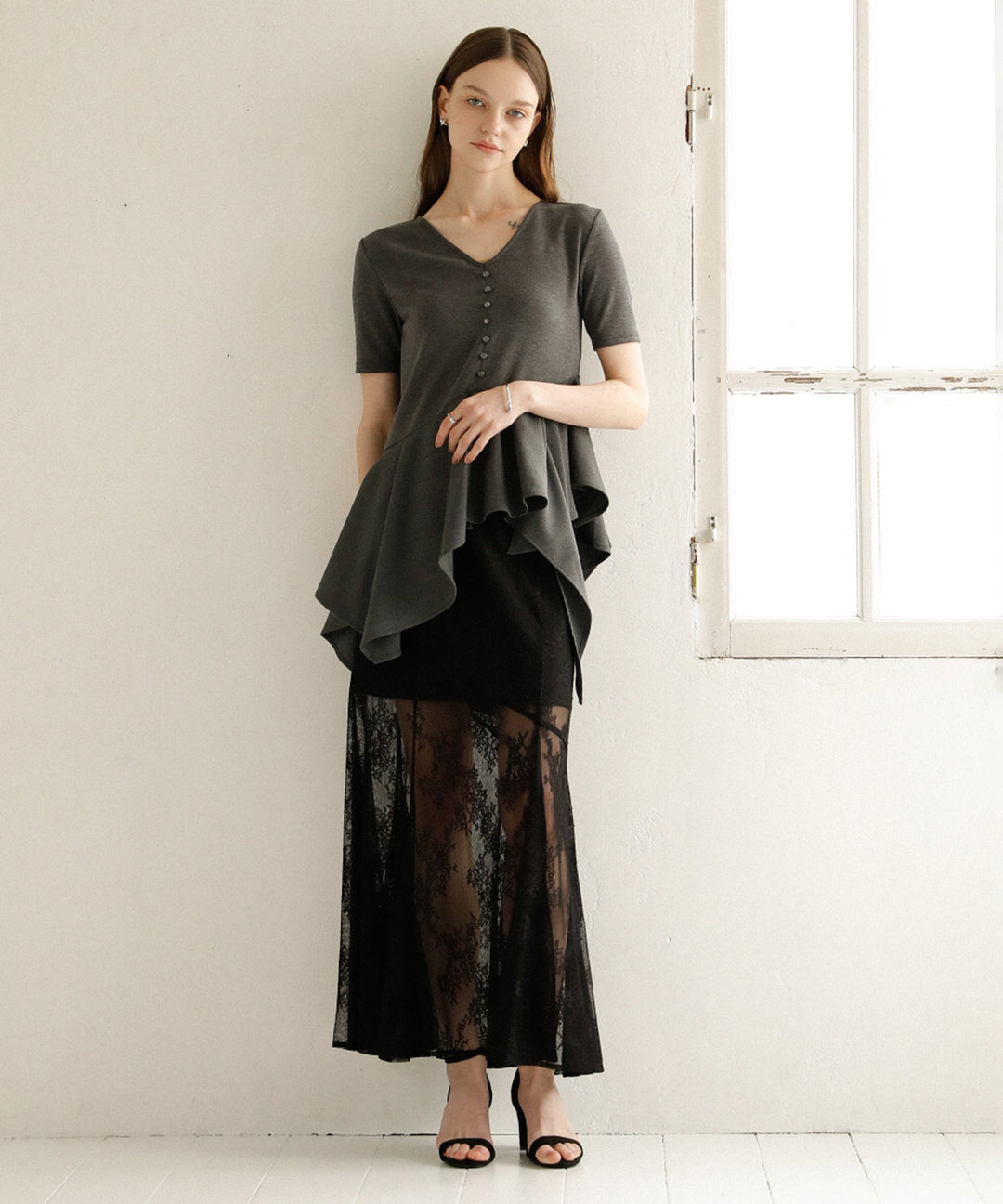Peplum Henry Half Sleeve Tops