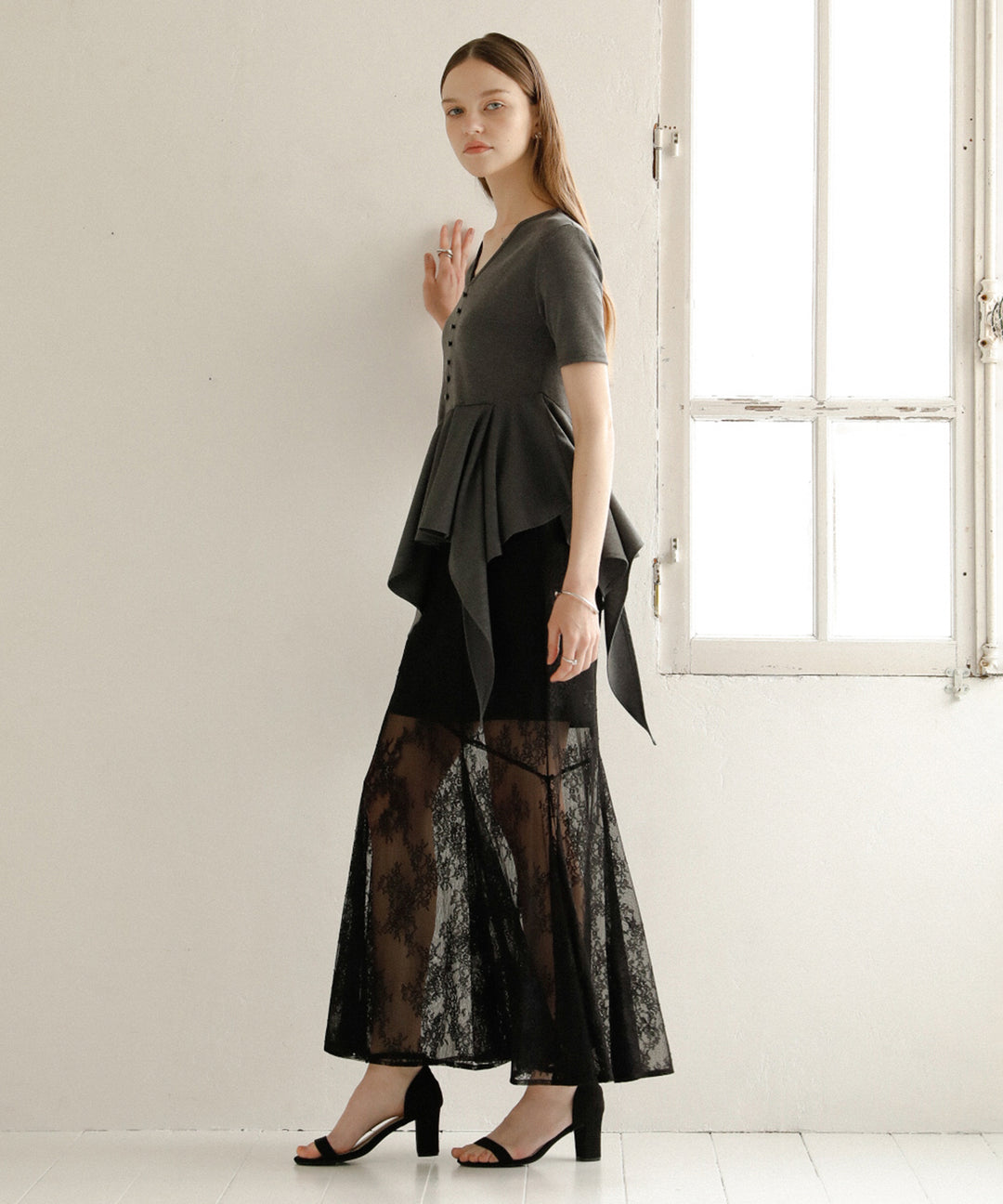 Peplum Henry Half Sleeve Tops