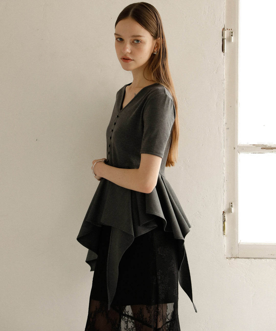 Peplum Henry Half Sleeve Tops