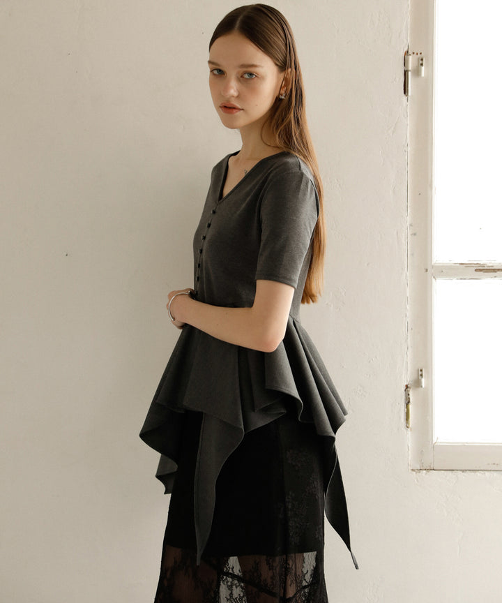 Peplum Henry Half Sleeve Tops