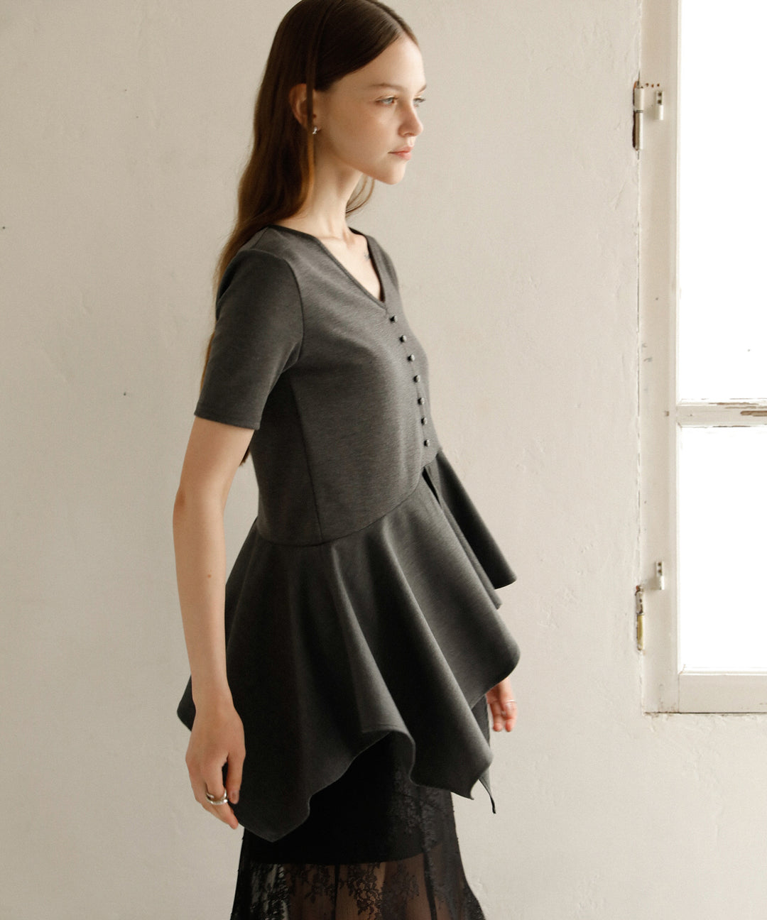 Peplum Henry Half Sleeve Tops