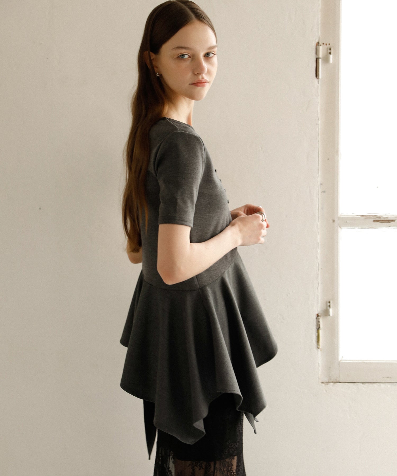 Peplum Henry Half Sleeve Tops – MIELI INVARIANT