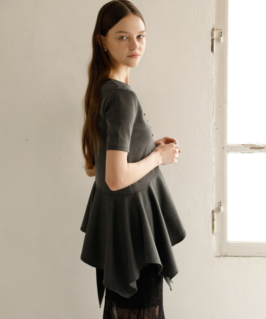 Peplum Henry Half Sleeve Tops
