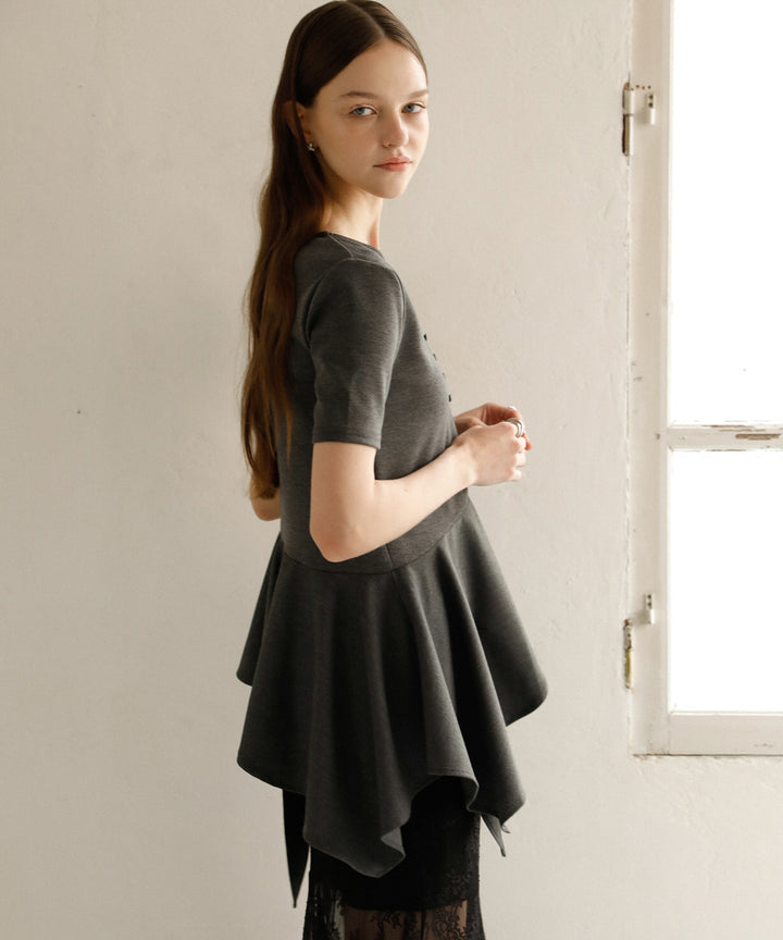 Peplum Henry Half Sleeve Tops