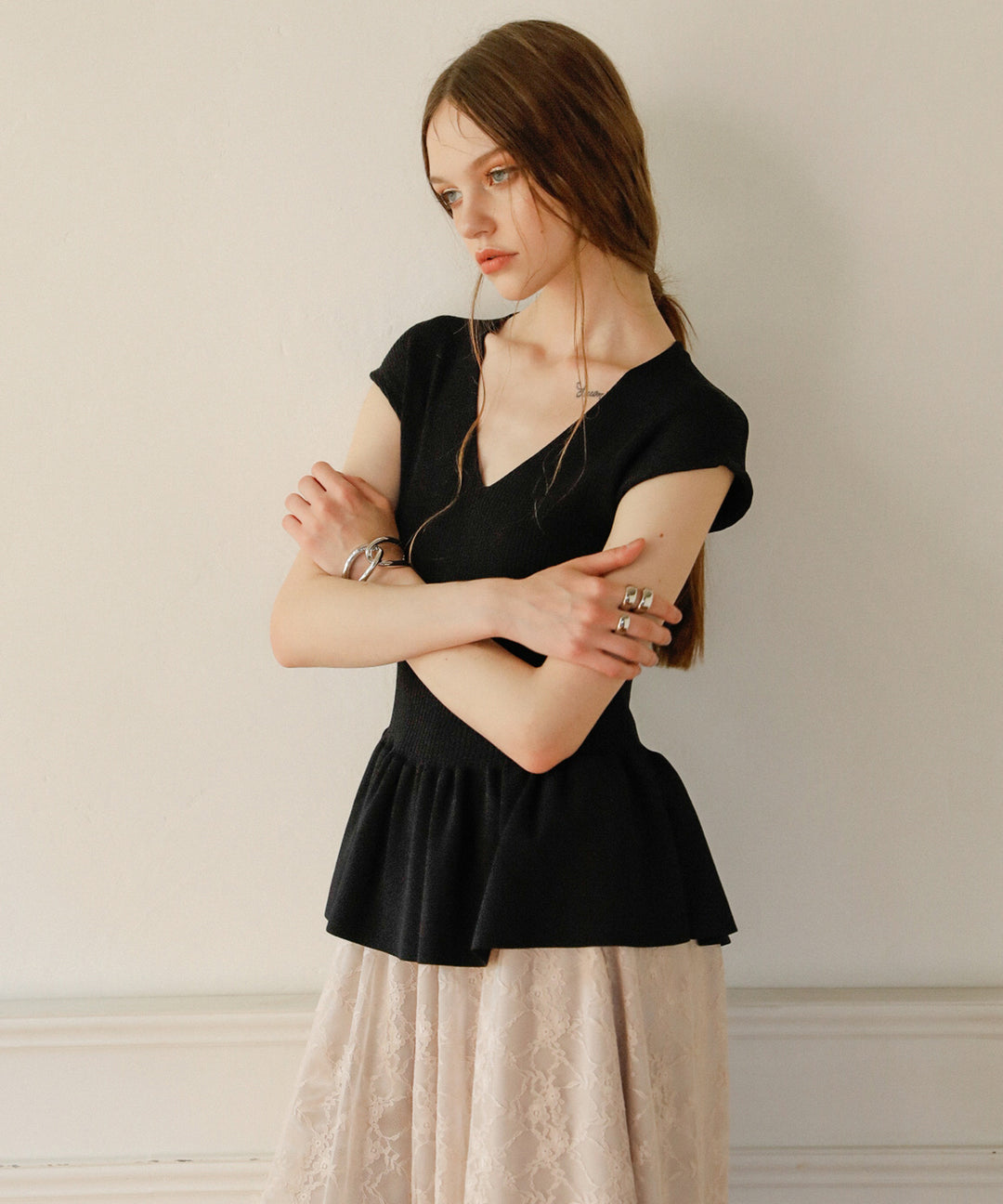 Clear Peplum V/N Tops