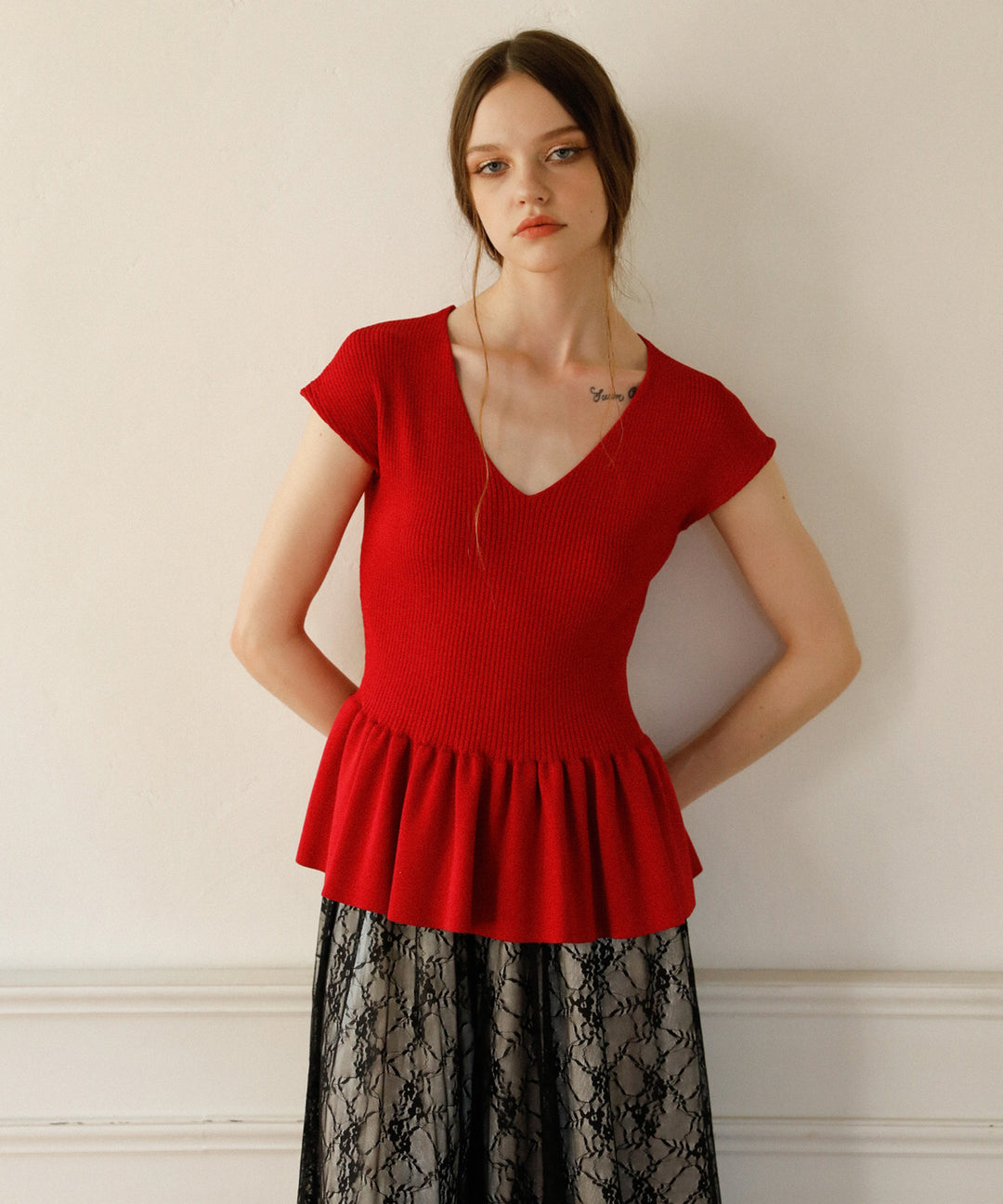 Clear Peplum V/N Tops