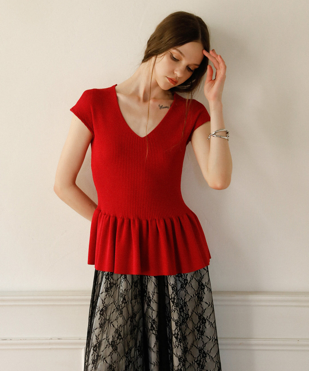 Clear Peplum V/N Tops