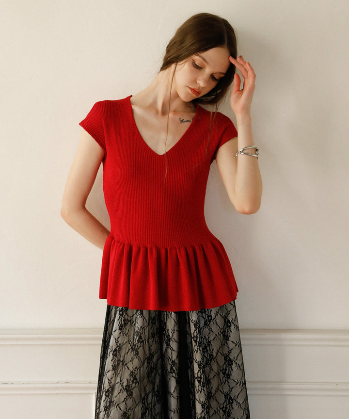 Clear Peplum V/N Tops
