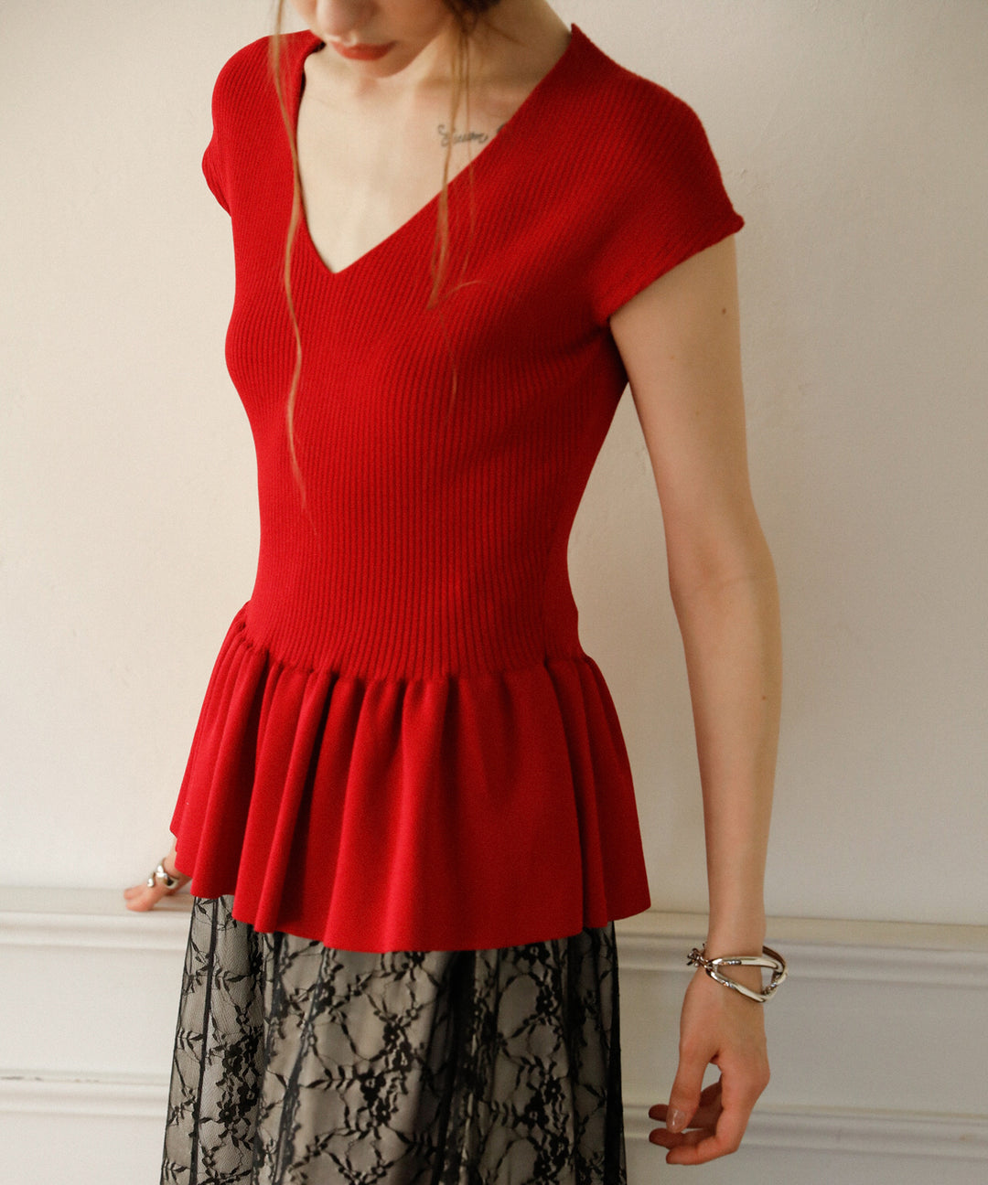 Clear Peplum V/N Tops