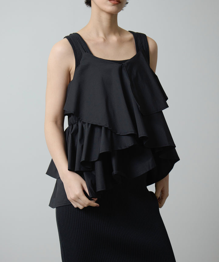 [2SET]Asymmetry Frill C/A + Rib Knit Onepiece