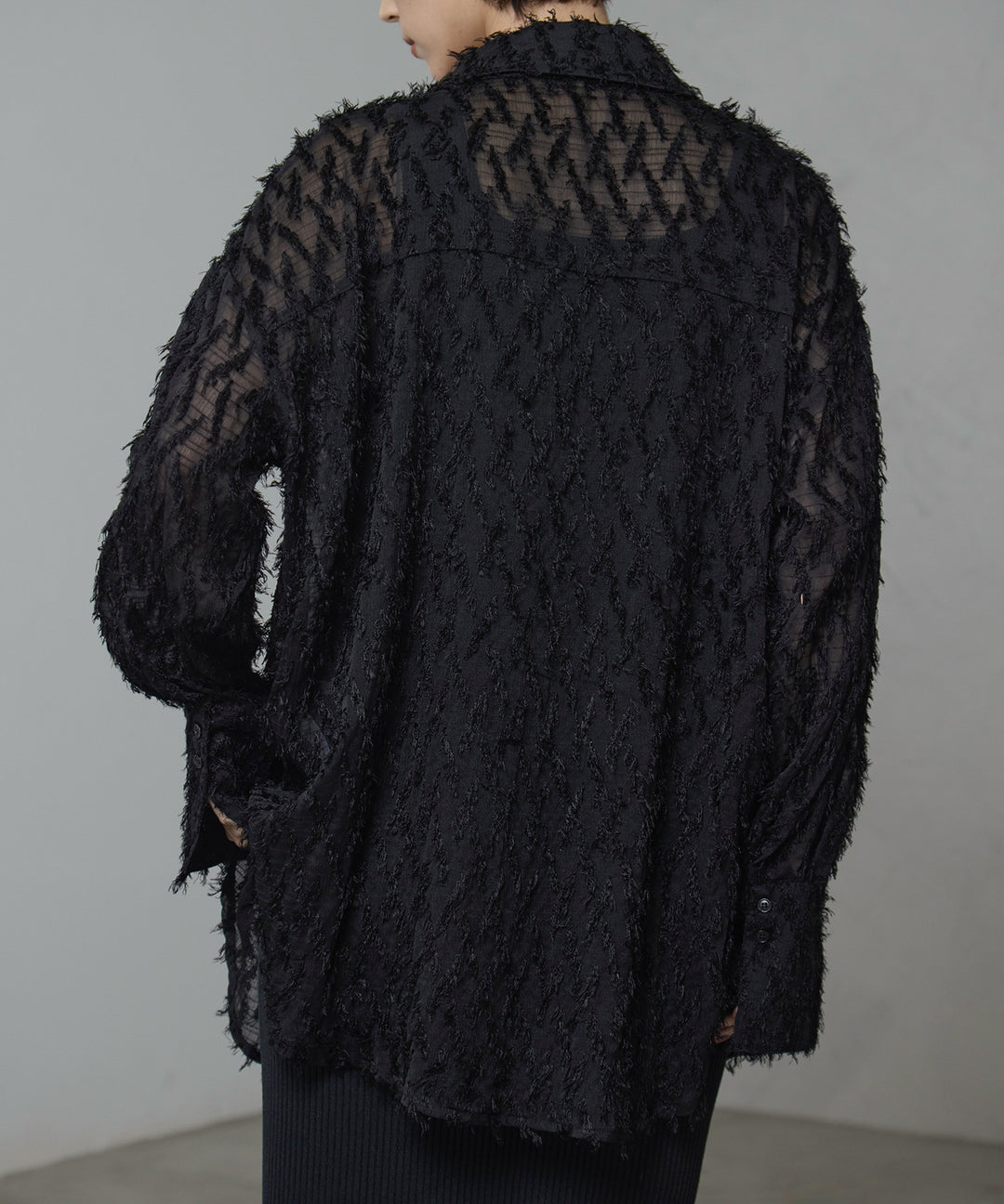 [2SET]Fringe Sheer Shirt + Rib Knit Onepiece