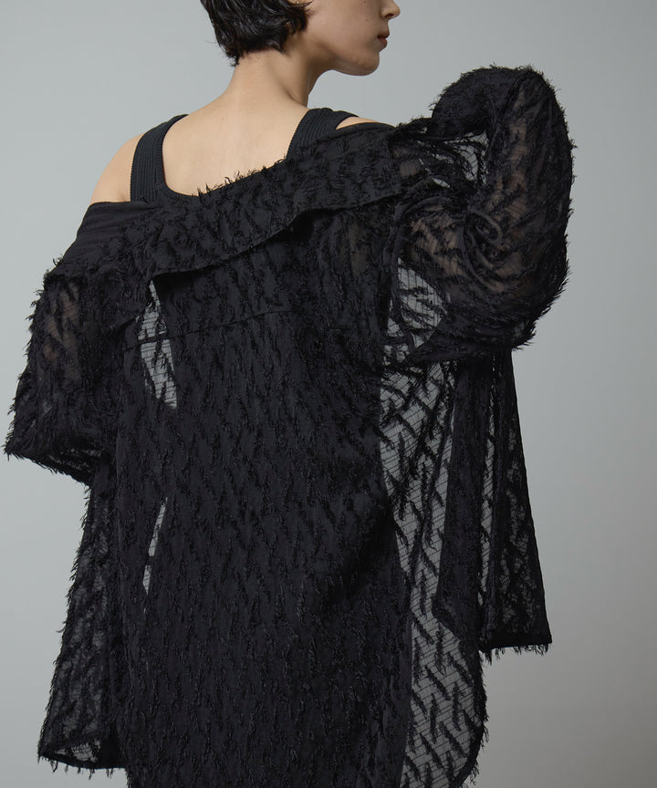 [2SET]Fringe Sheer Shirt + Rib Knit Onepiece