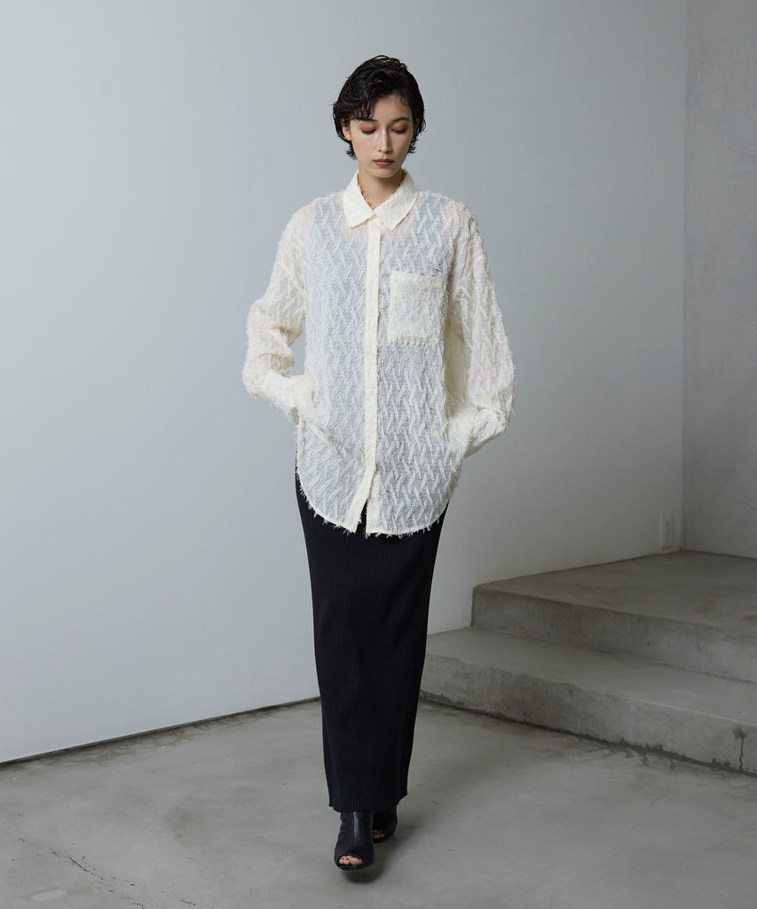 【新品未使用】airy fringe sheer tops(white) Cut Out Fringe Top - Pearled Ivory - Emerson Fry