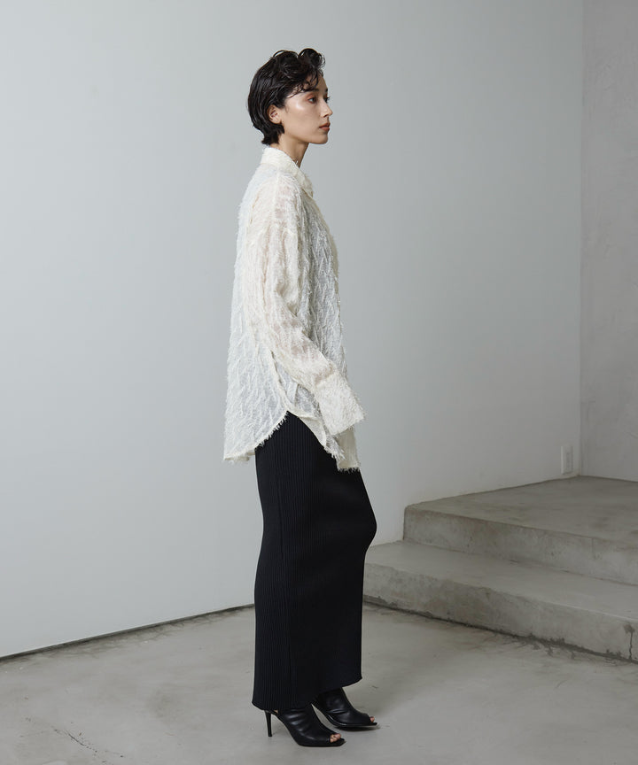 [2SET]Fringe Sheer Shirt + Rib Knit Onepiece