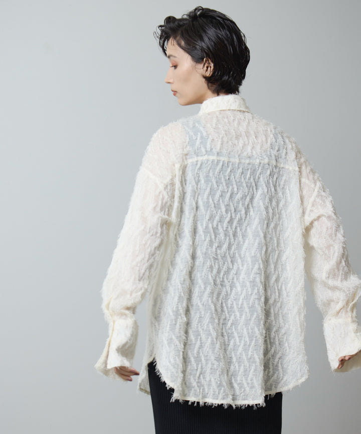[2SET]Fringe Sheer Shirt + Rib Knit Onepiece