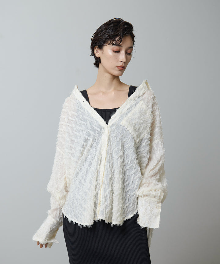 [2SET]Fringe Sheer Shirt + Rib Knit Onepiece