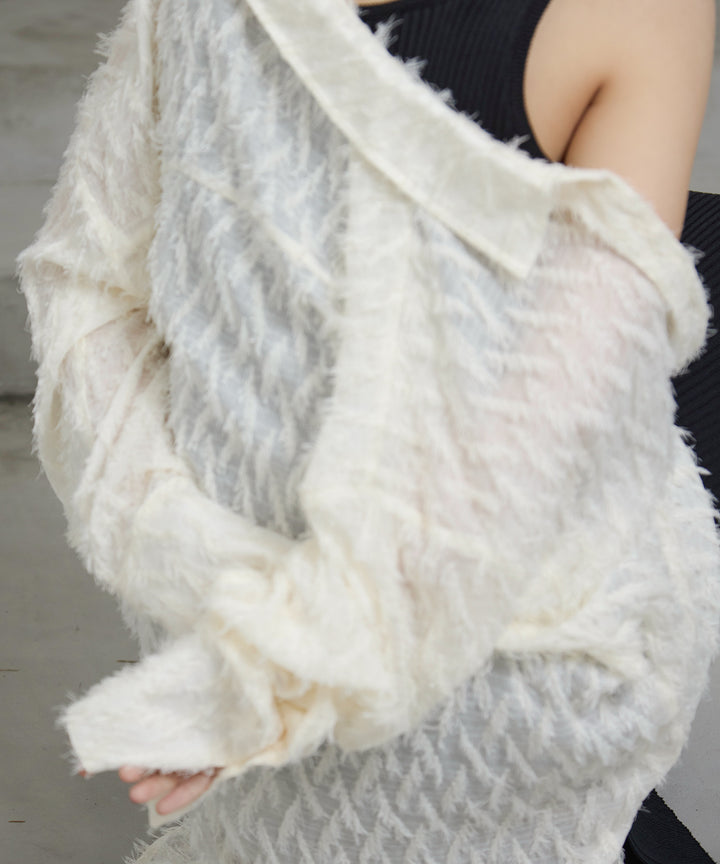 [2SET]Fringe Sheer Shirt + Rib Knit Onepiece
