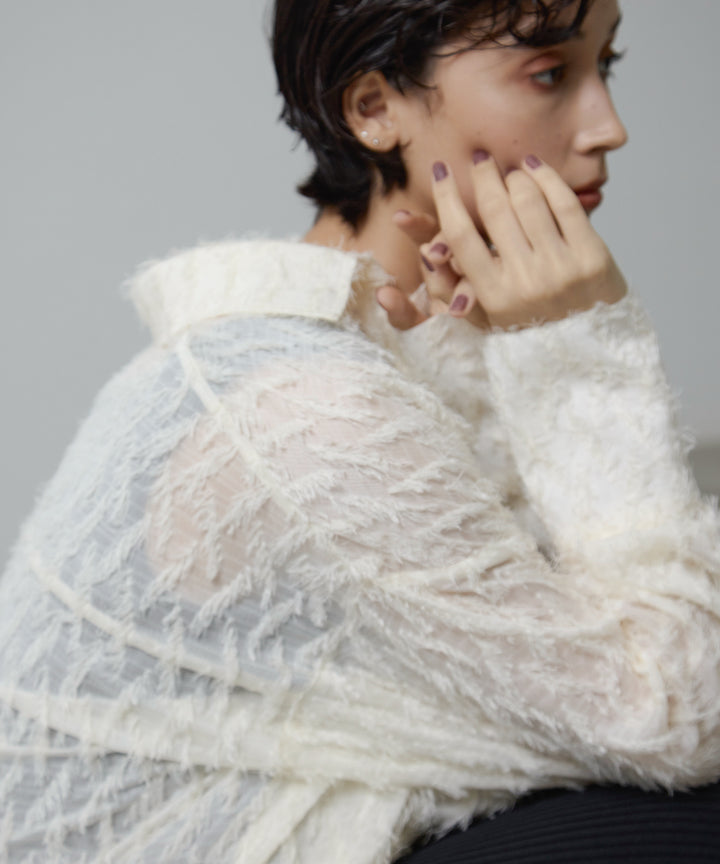 [2SET]Fringe Sheer Shirt + Rib Knit Onepiece
