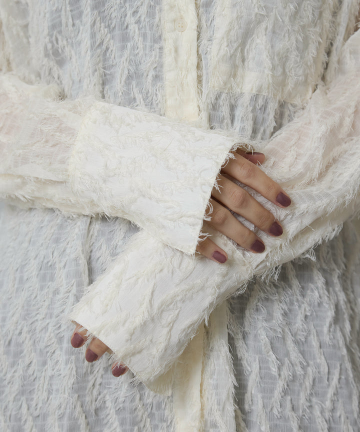 [2SET]Fringe Sheer Shirt + Rib Knit Onepiece