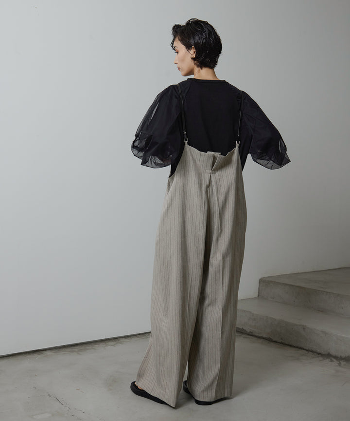 [2SET]Balloon Sleeve Tee + Slim Strap Pinstripe PT