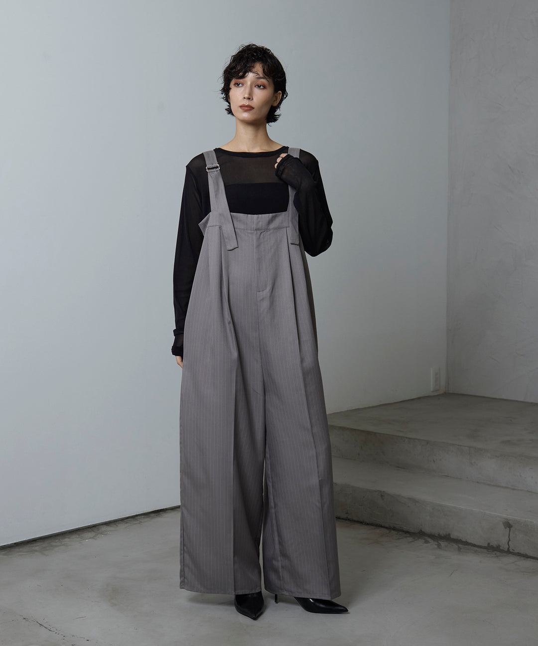 (eliuu)Pinstripe Wide Combinaison