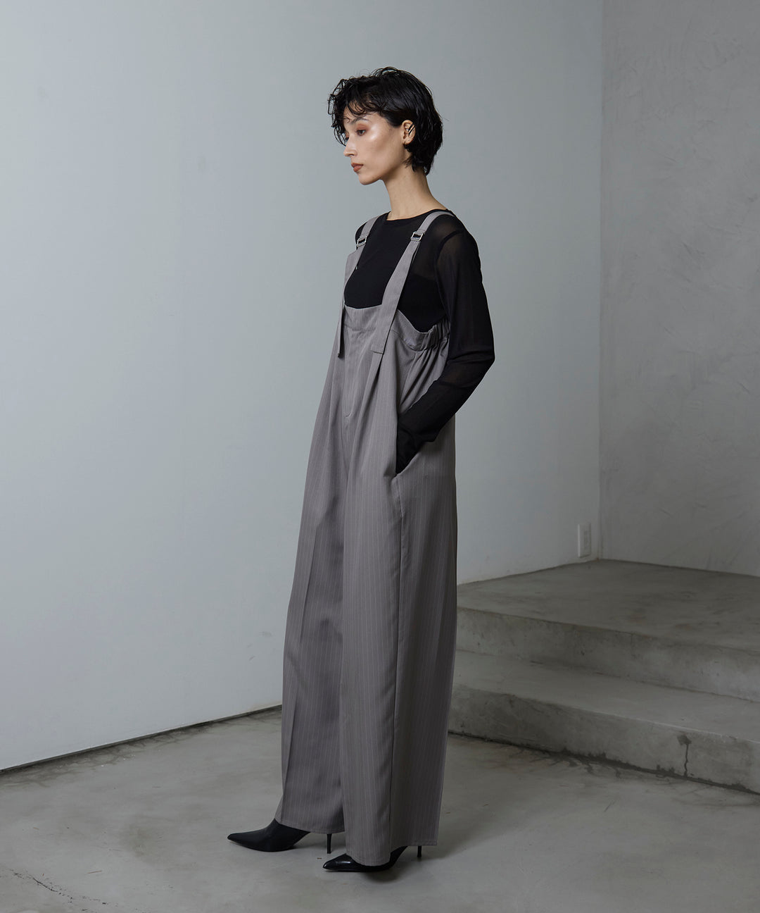 (eliuu)Pinstripe Wide Combinaison