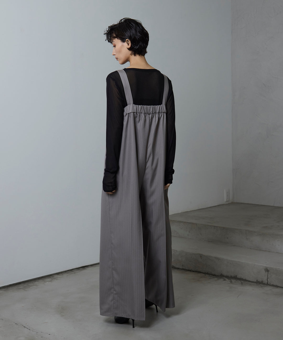 (eliuu)Pinstripe Wide Combinaison