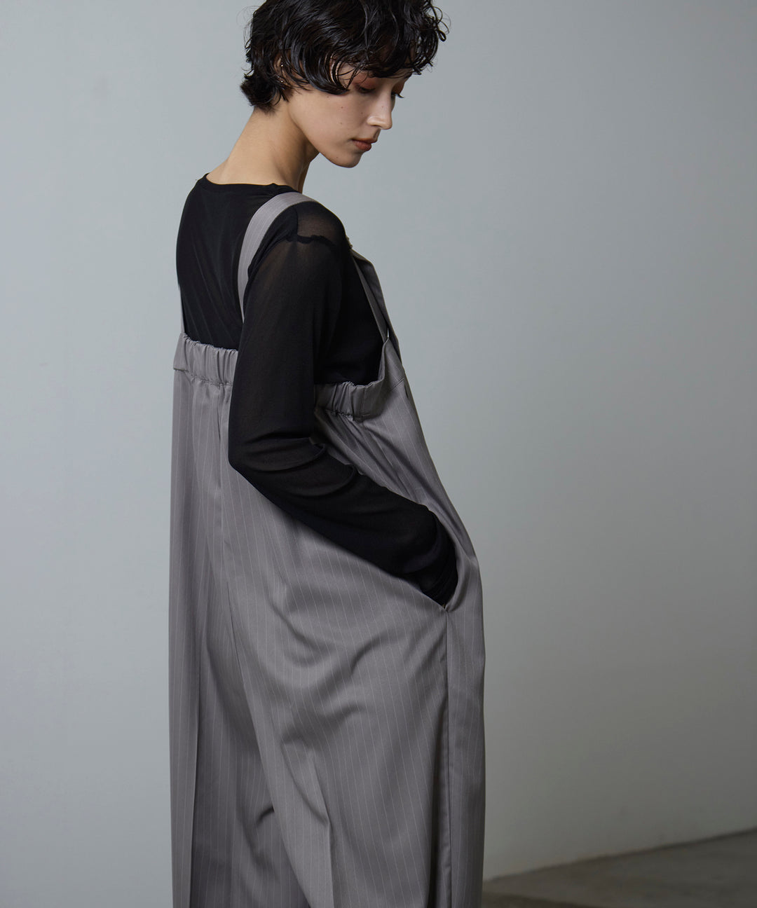 (eliuu)Pinstripe Wide Combinaison