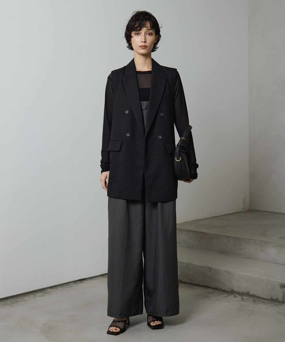 (eliuu)Slub Tweed Gilet