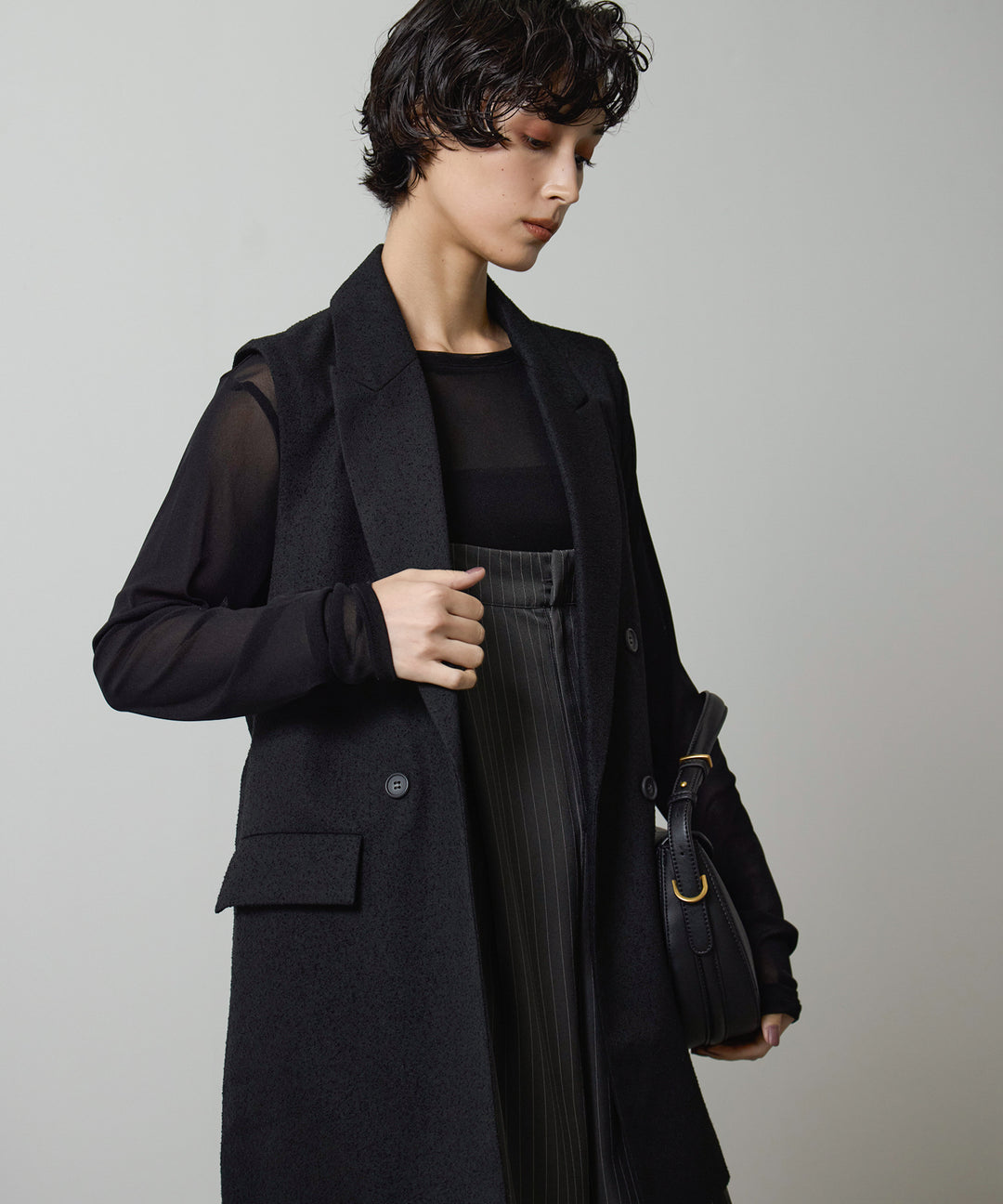 (eliuu)Slub Tweed Gilet