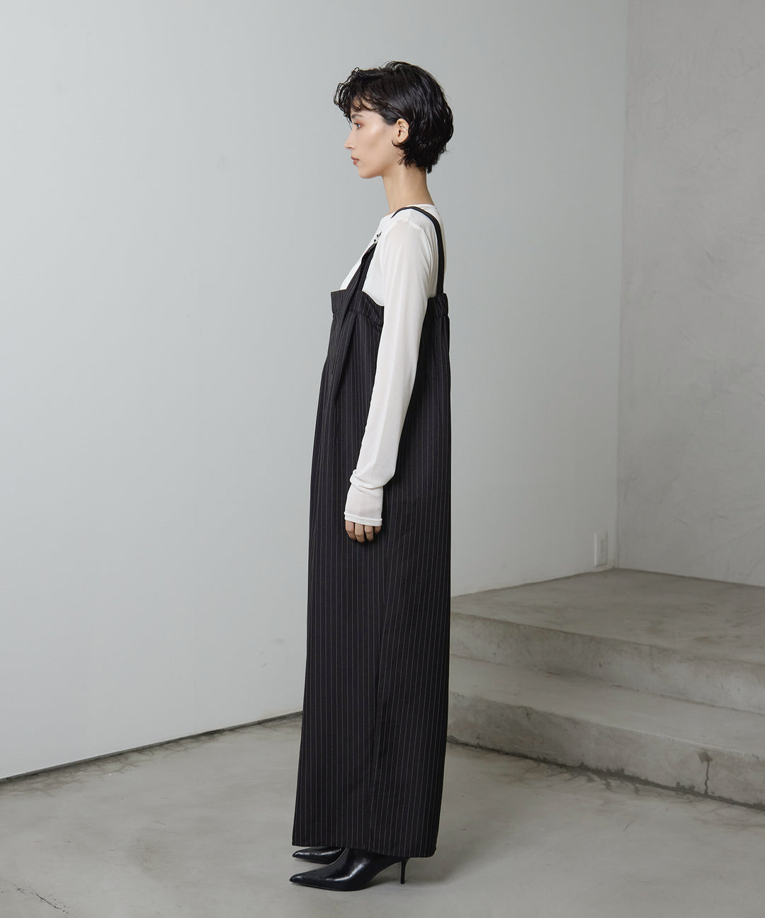 (eliuu)Pinstripe Wide Combinaison