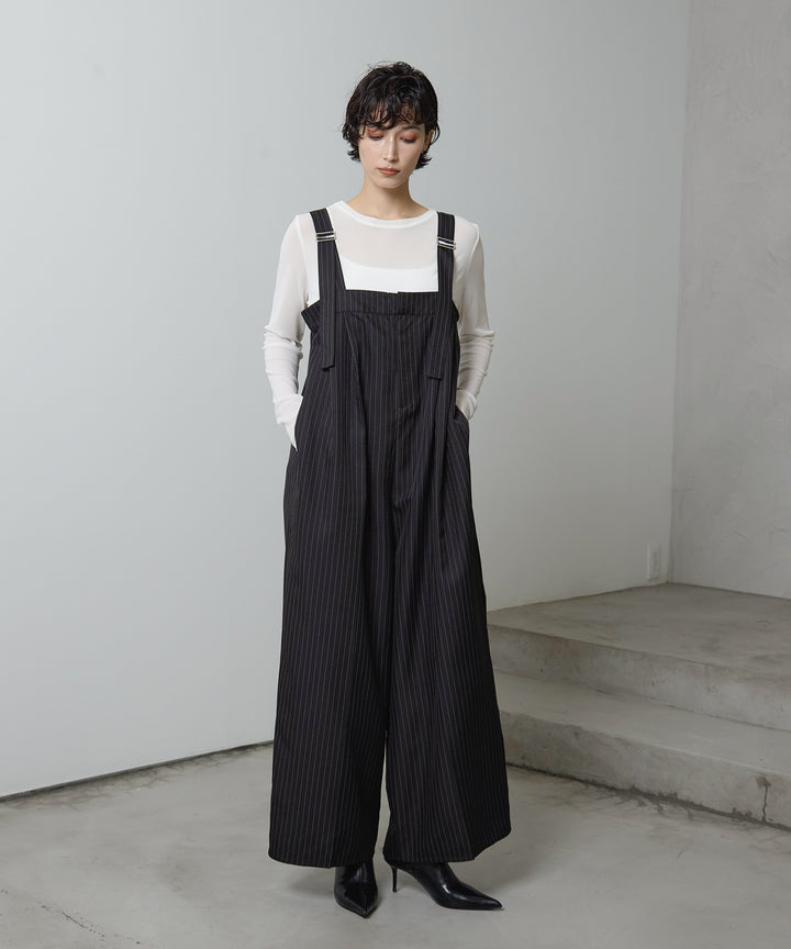 (eliuu)Pinstripe Wide Combinaison