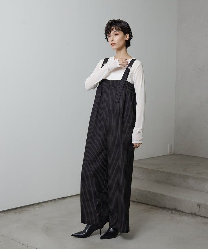 (eliuu)Pinstripe Wide Combinaison