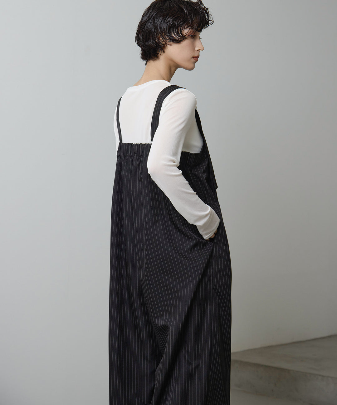 (eliuu)Pinstripe Wide Combinaison