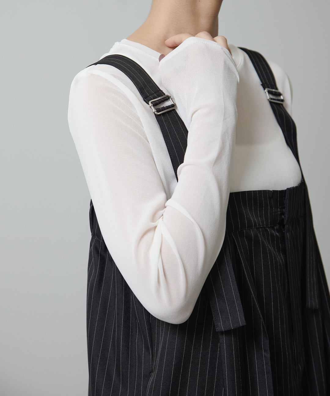 (eliuu)Pinstripe Wide Combinaison