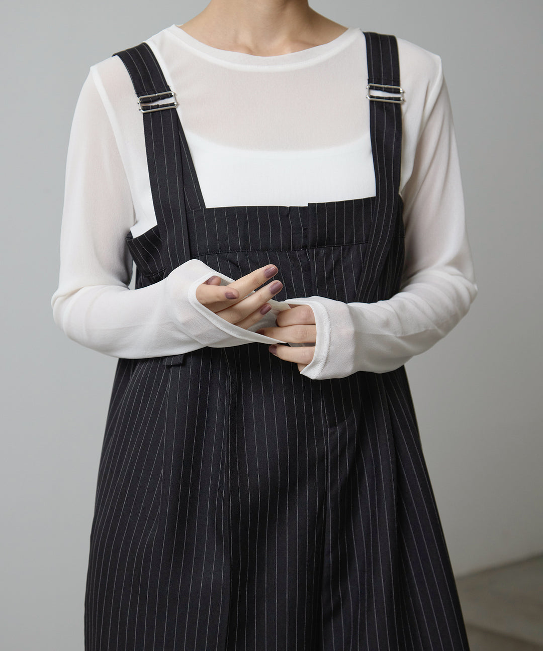 (eliuu)Pinstripe Wide Combinaison