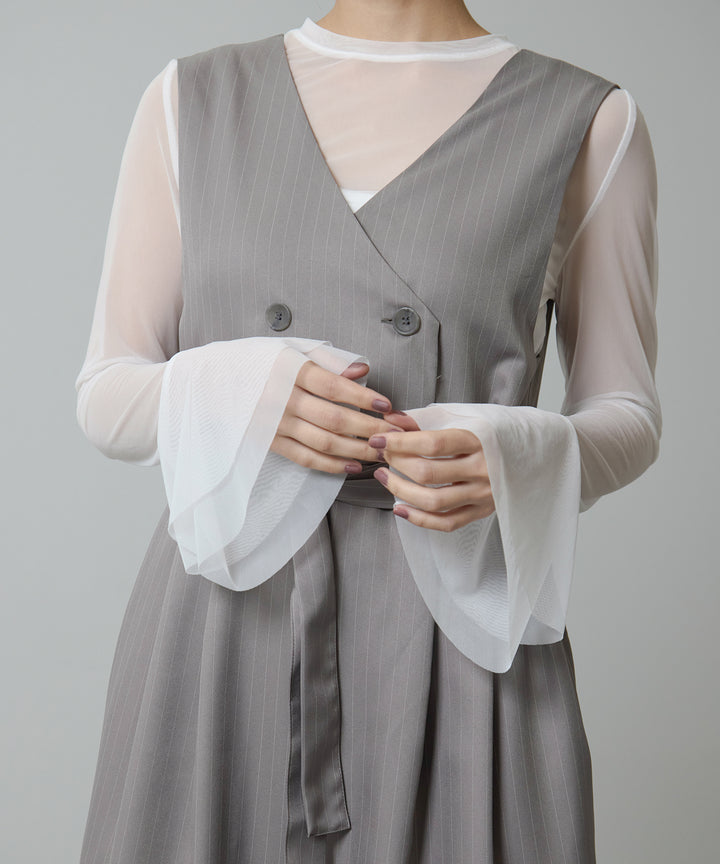 (eliuu)Mesh Sheer Bell Top