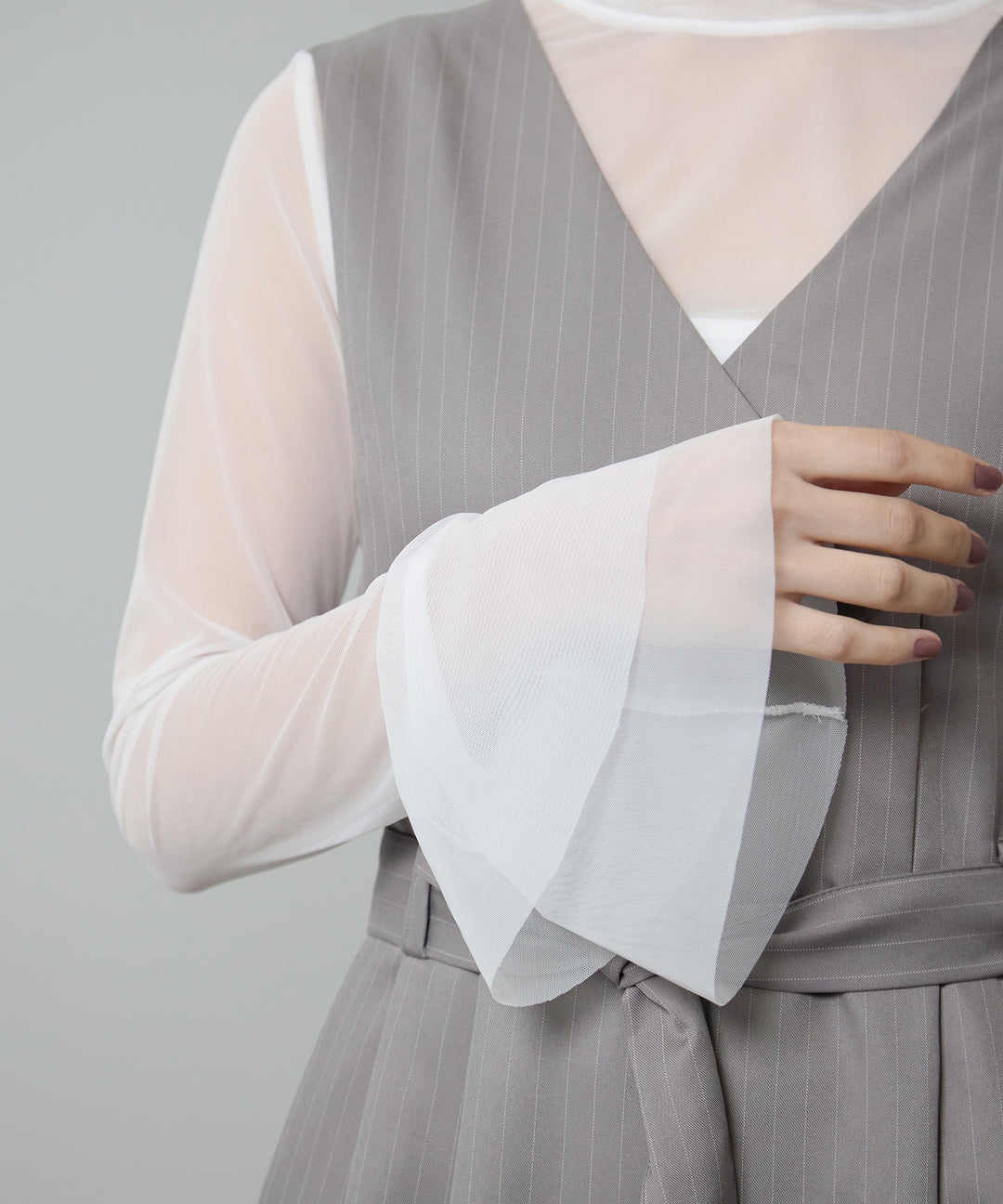 (eliuu)Mesh Sheer Bell Top
